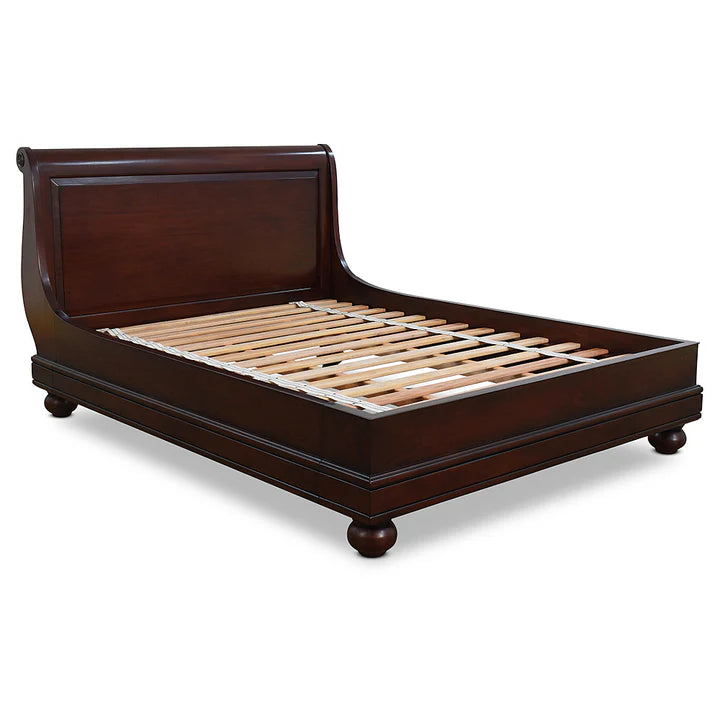 Antique-Inspired Low Footboard King Size Bed - Rose Mahogany