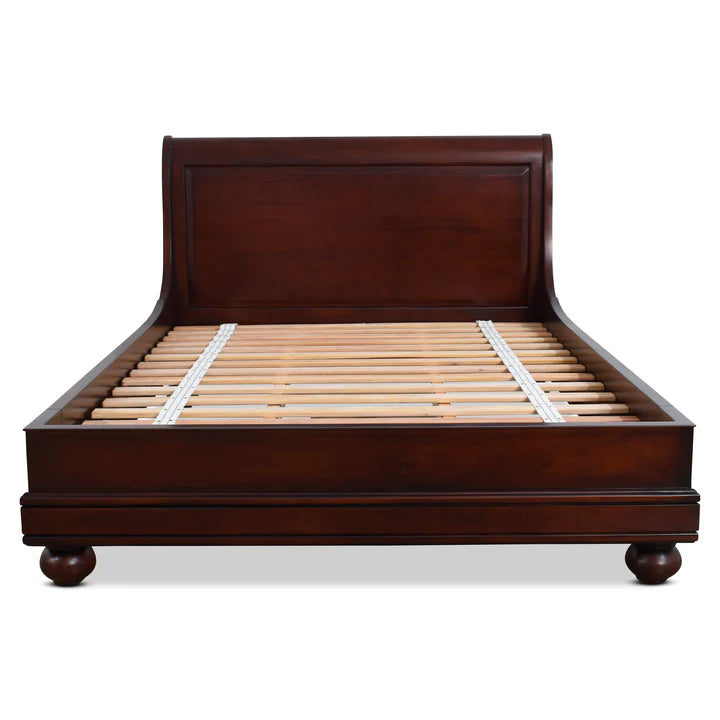 Antique-Inspired Low Footboard King Size Bed - Rose Mahogany