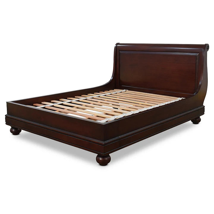 Antique-Inspired Low Footboard King Size Bed - Rose Mahogany