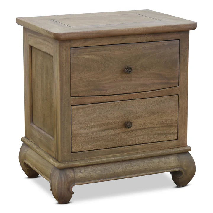 Antique Elegant Estate Bedside Table - Weathered Oak