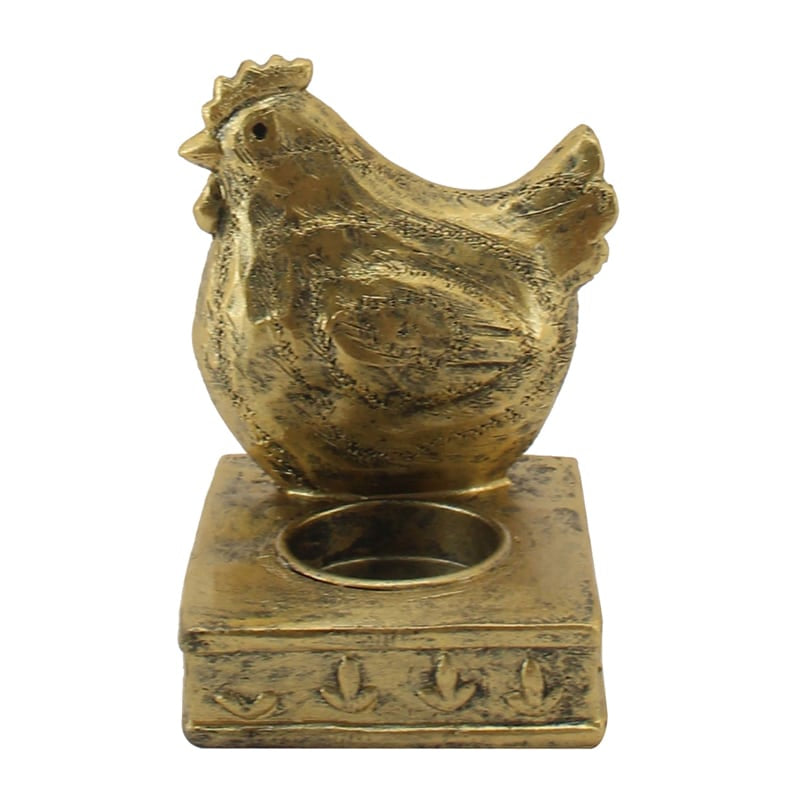 Antique Gold Chook Tealight Candle Holder - 11x10x11.5cms