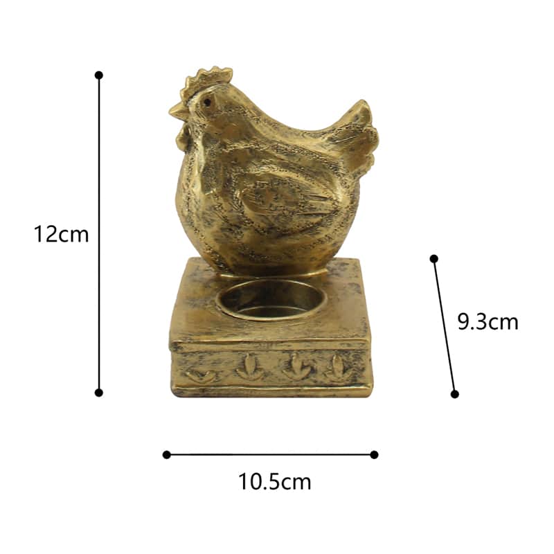 Antique Gold Chook Tealight Candle Holder - 11x10x11.5cms