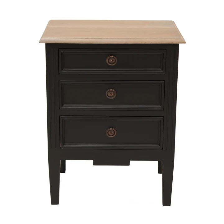 Antique Hamptons Bedside 3 Drawer Cabinet - Black