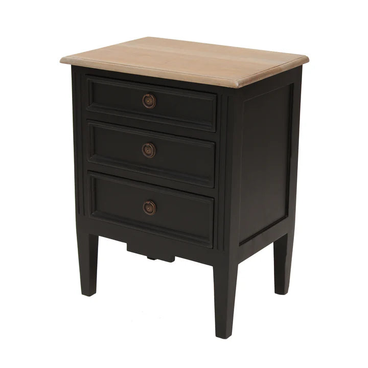 Antique Hamptons Bedside 3 Drawer Cabinet - Black