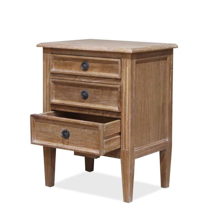 Antique Hamptons Bedside 3 Drawer Cabinet - Weathered Oak