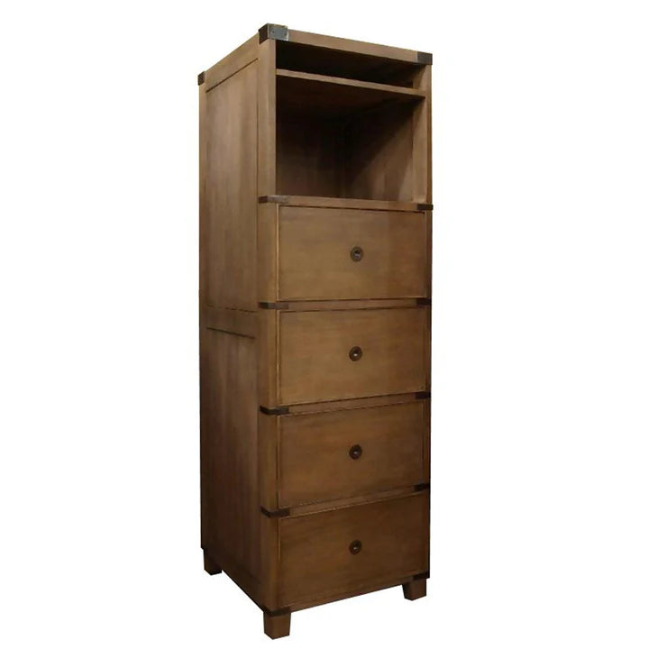 Antique Handcrafted Campaign Filing Tower - Weathered Oak