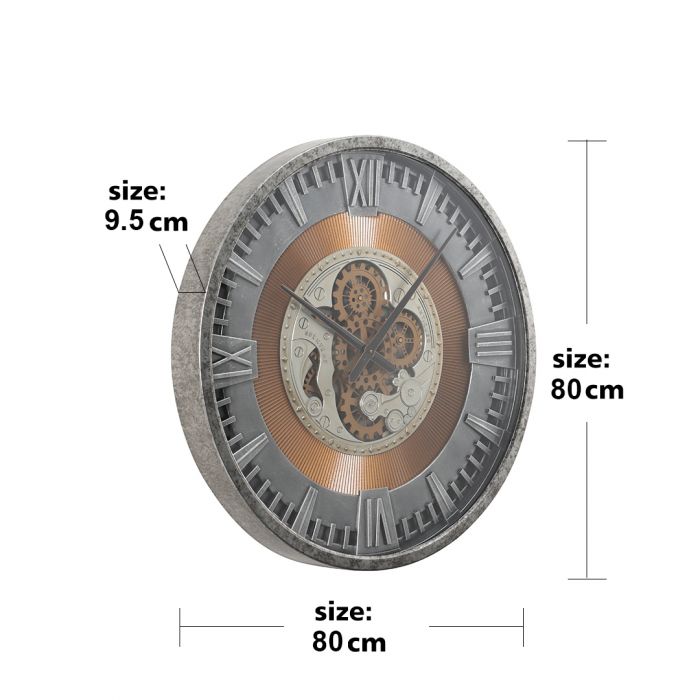 Antique Round Industrial Exposed Gear Movement Wall Clock - 80cms