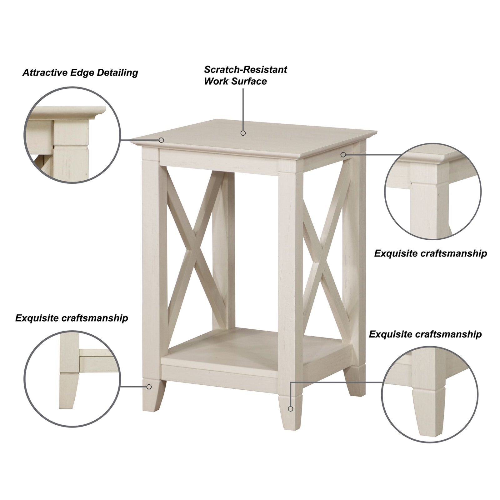 Vintage White Cross Design Engineered Wood Side Table