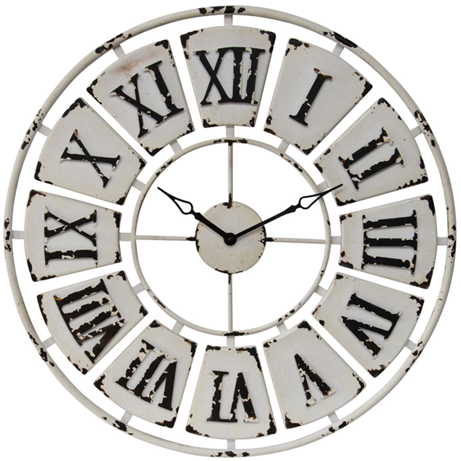 Antique White Roman Numeral Wall Clock - 84cms