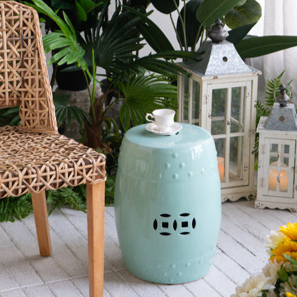 Aqua Ceramic Cut Out Stool - 45cms