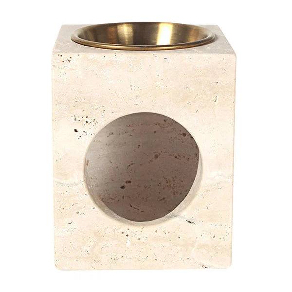 Aromatherapy Mika Tealight Oil Burner in Travertine - Beige