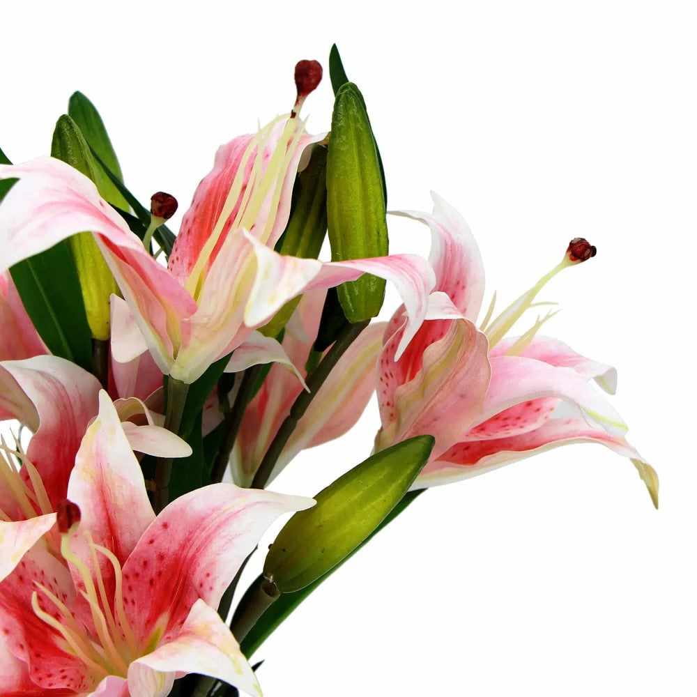 Artificial Faux Pink Lily In Glass Vase