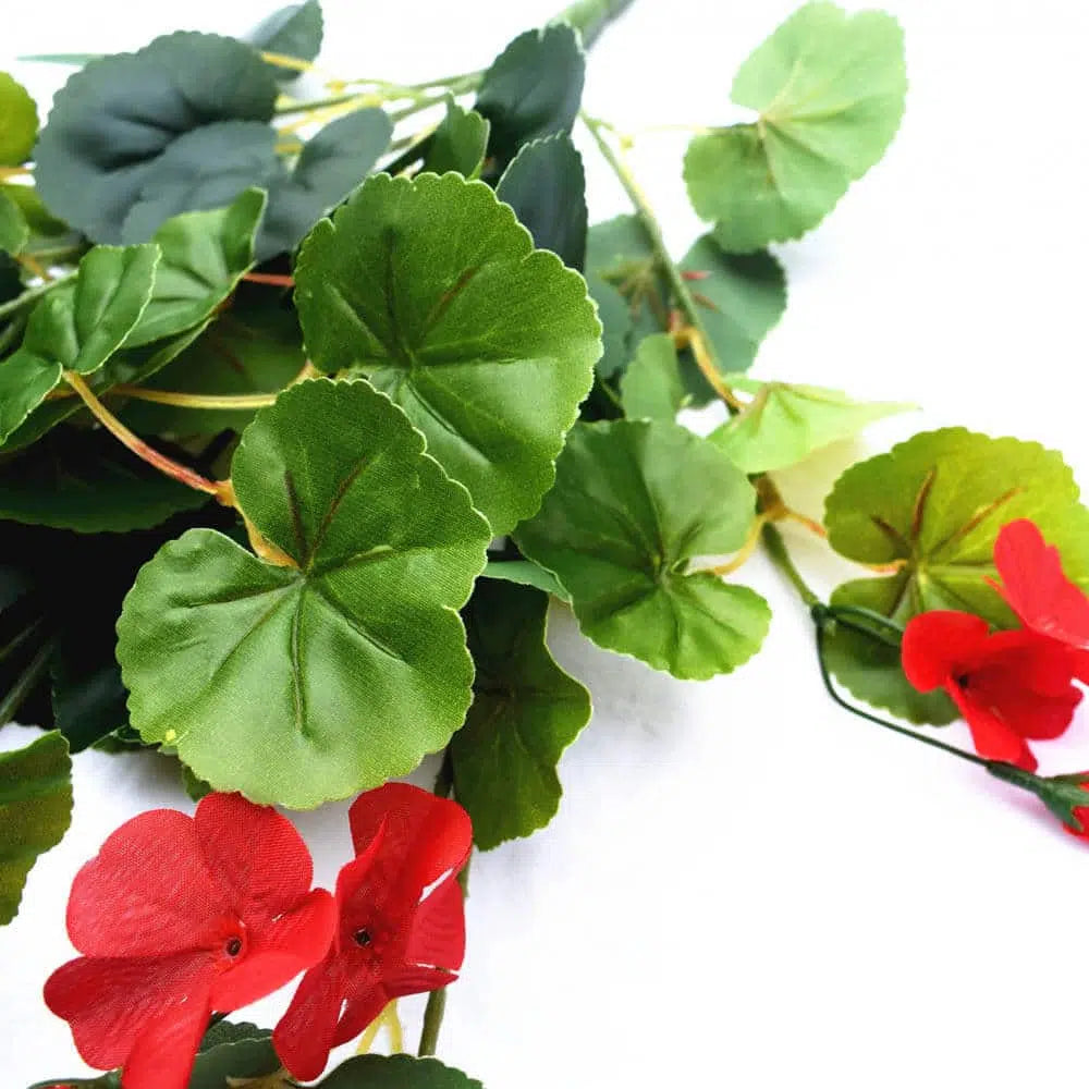 Artificial Geranium Hanging With Red Flowers 60cms