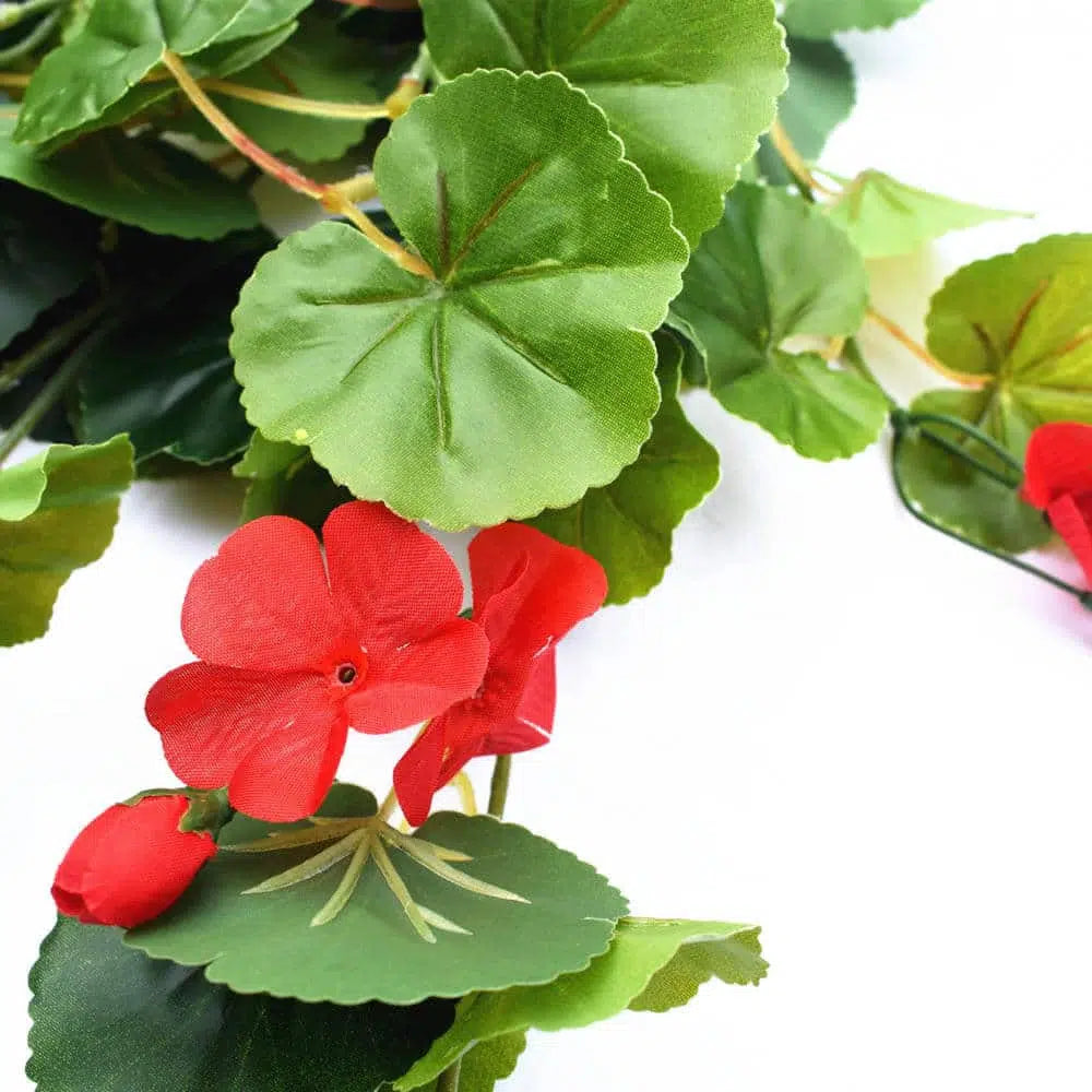 Artificial Geranium Hanging With Red Flowers 60cms