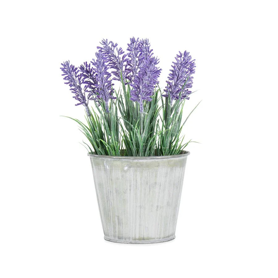 Artificial Lavender in Distressed Tin Pot