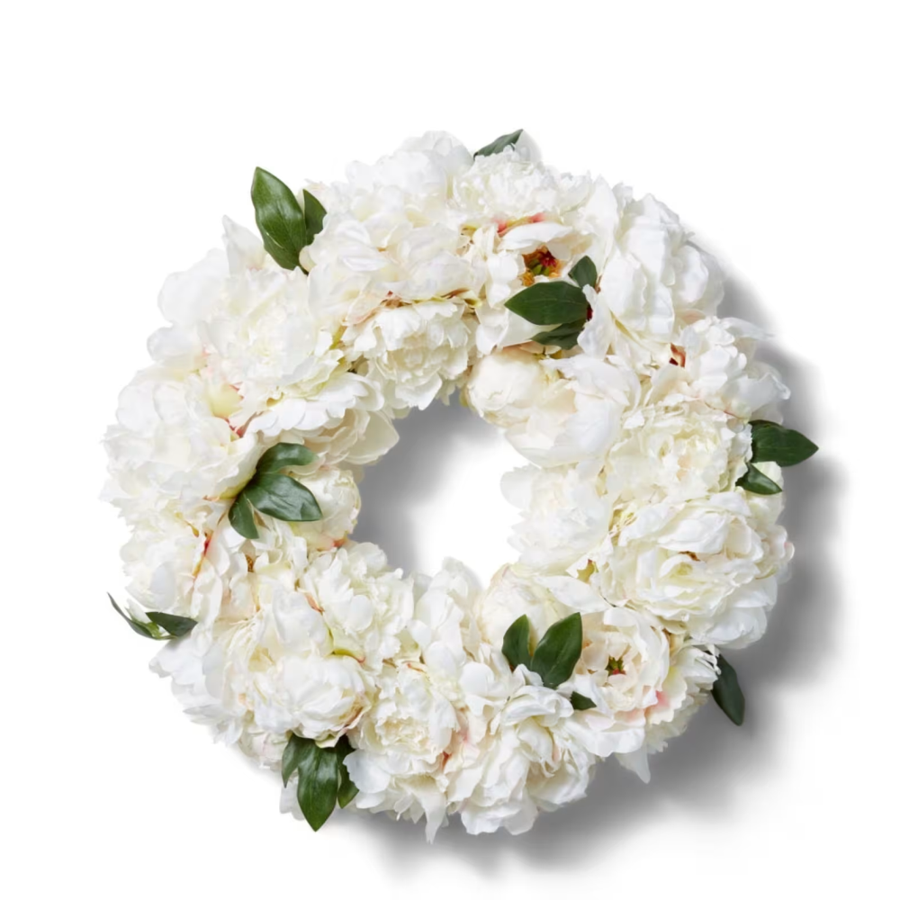 Artificial Peony Angelica Wreath - White- 51cms