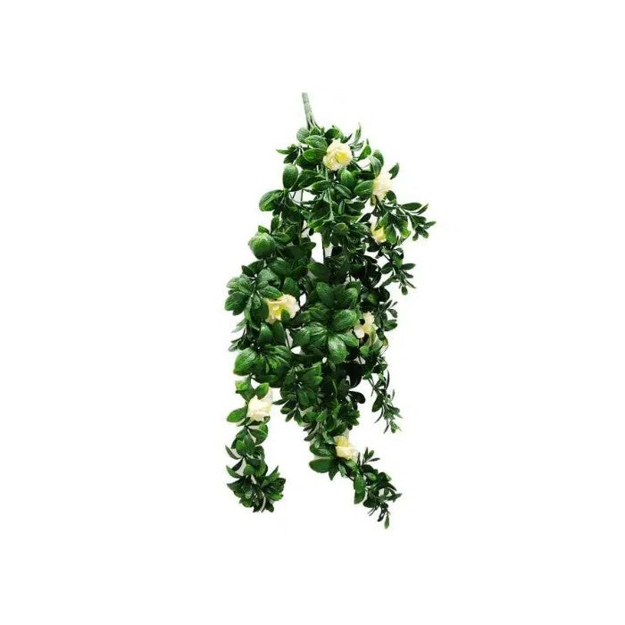 Artificial UV Resistant Hanging White Rose Stem 85cms