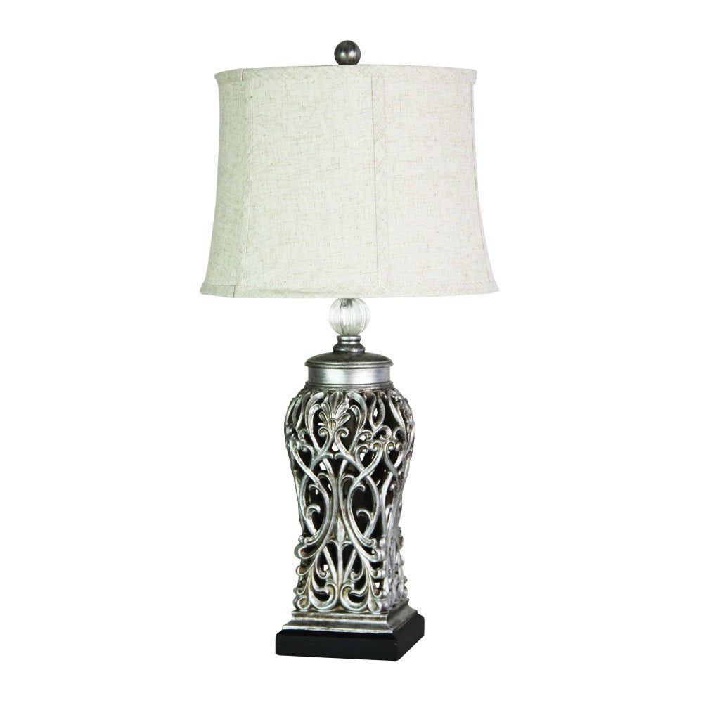 Artisan Black Ceramic Table Lamp with Harp Shade - Silver