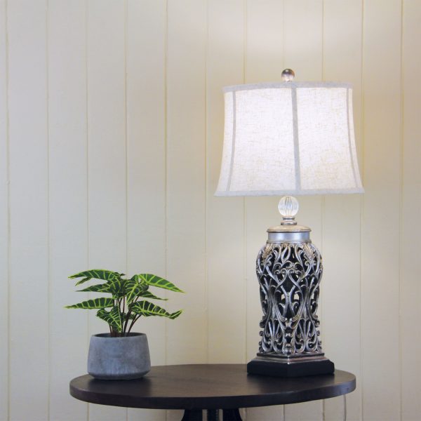 Artisan Black Ceramic Table Lamp with Harp Shade - Silver