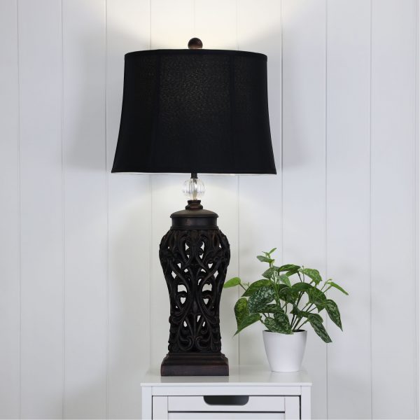 Artisan Black Ceramic Table Lamp with Harp Shade - Black