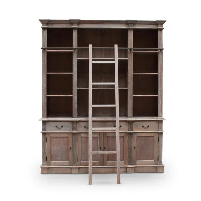 Artisanal Estate Bookcase with Ladder - Weathered Oak