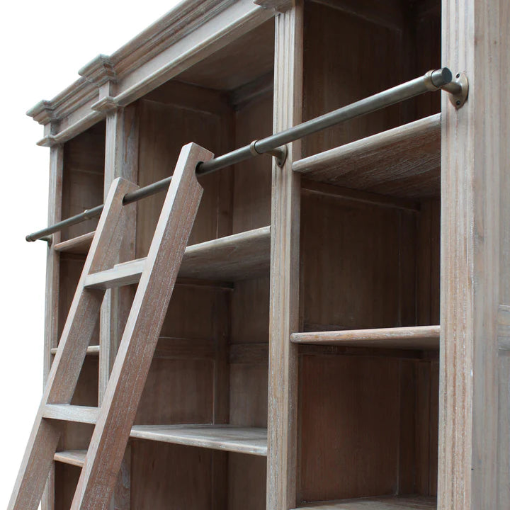 Artisanal Estate Bookcase with Ladder - Weathered Oak