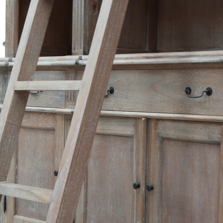 Artisanal Estate Bookcase with Ladder - Weathered Oak