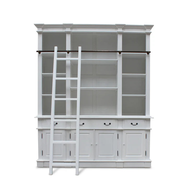 Artisanal Estate Bookcase with Ladder - White