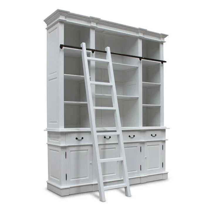 Artisanal Estate Bookcase with Ladder - White