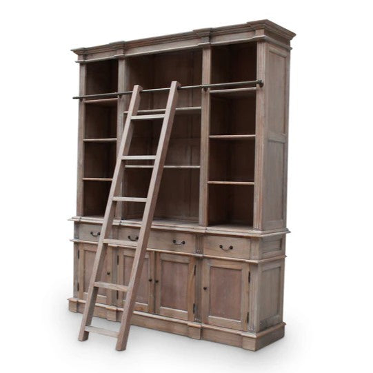 Artisanal Estate Bookcase with Ladder - Weathered Oak