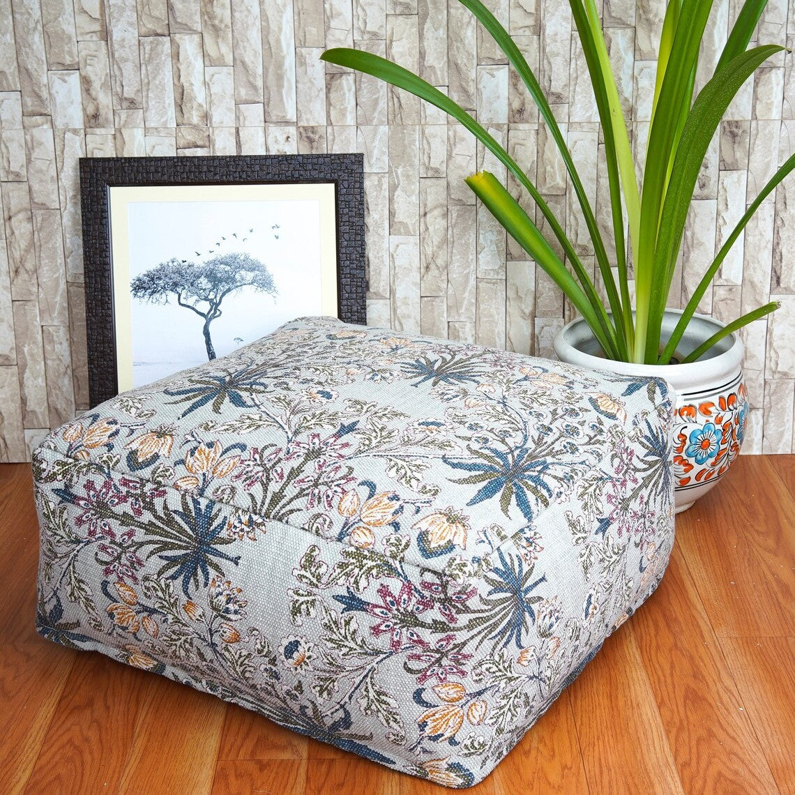 Artistic Floral Pattern Ottoman Cover