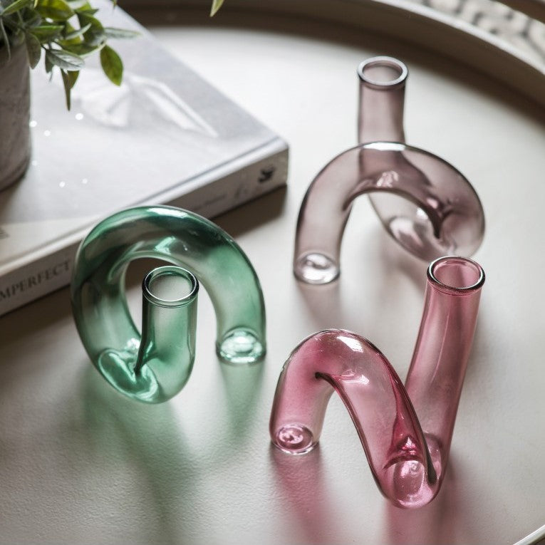 Artistic Glass Decoration in Loop Vase (Available in 3 Colors)