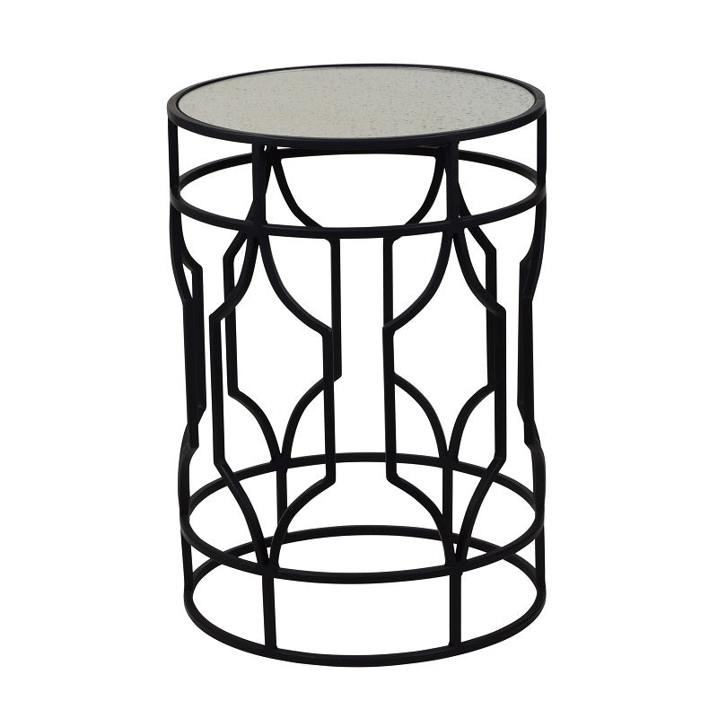 Artistic Grille Cylindrical Glass Top Side Table - Black