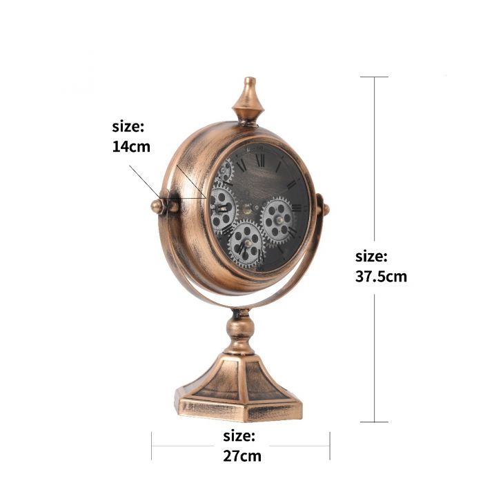 Atlas Bedside Exposed Gear Movement Clock - Rose Gold Copper