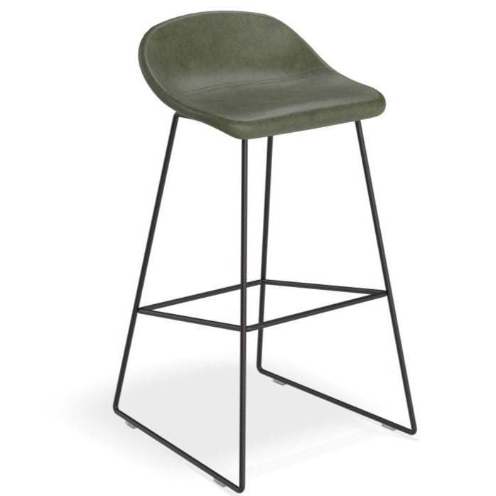 Backless Black Steel Green Seat High Stool (Available in 2 Sizes)