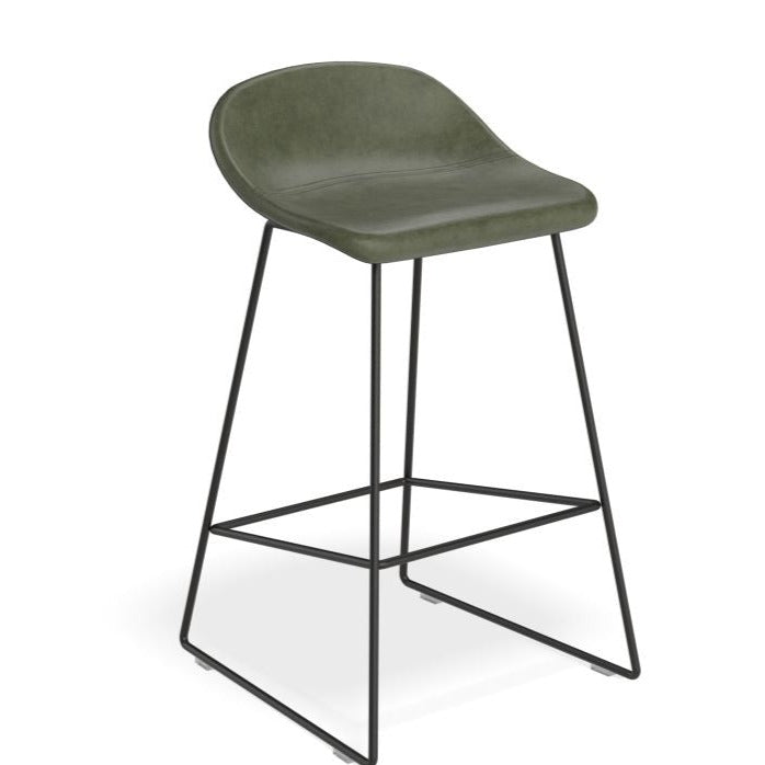 Backless Black Steel Green Seat High Stool (Available in 2 Sizes)