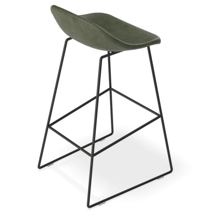 Backless Black Steel Green Seat High Stool (Available in 2 Sizes)