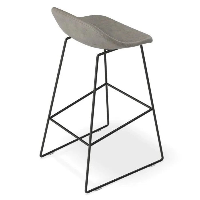 Backless Black Steel Grey Seat High Stool (Available in 2 Sizes)