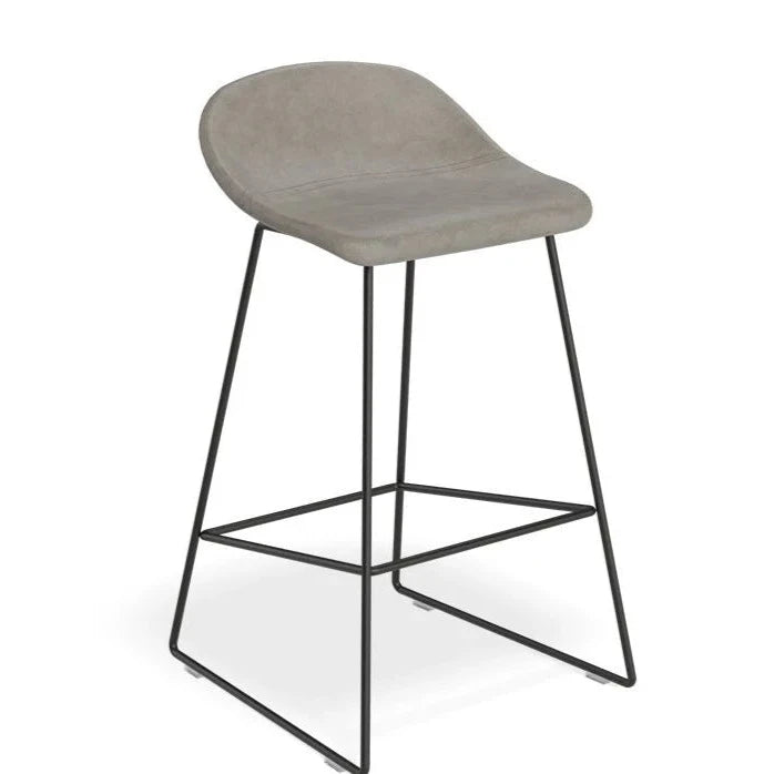 Backless Black Steel Grey Seat High Stool (Available in 2 Sizes)