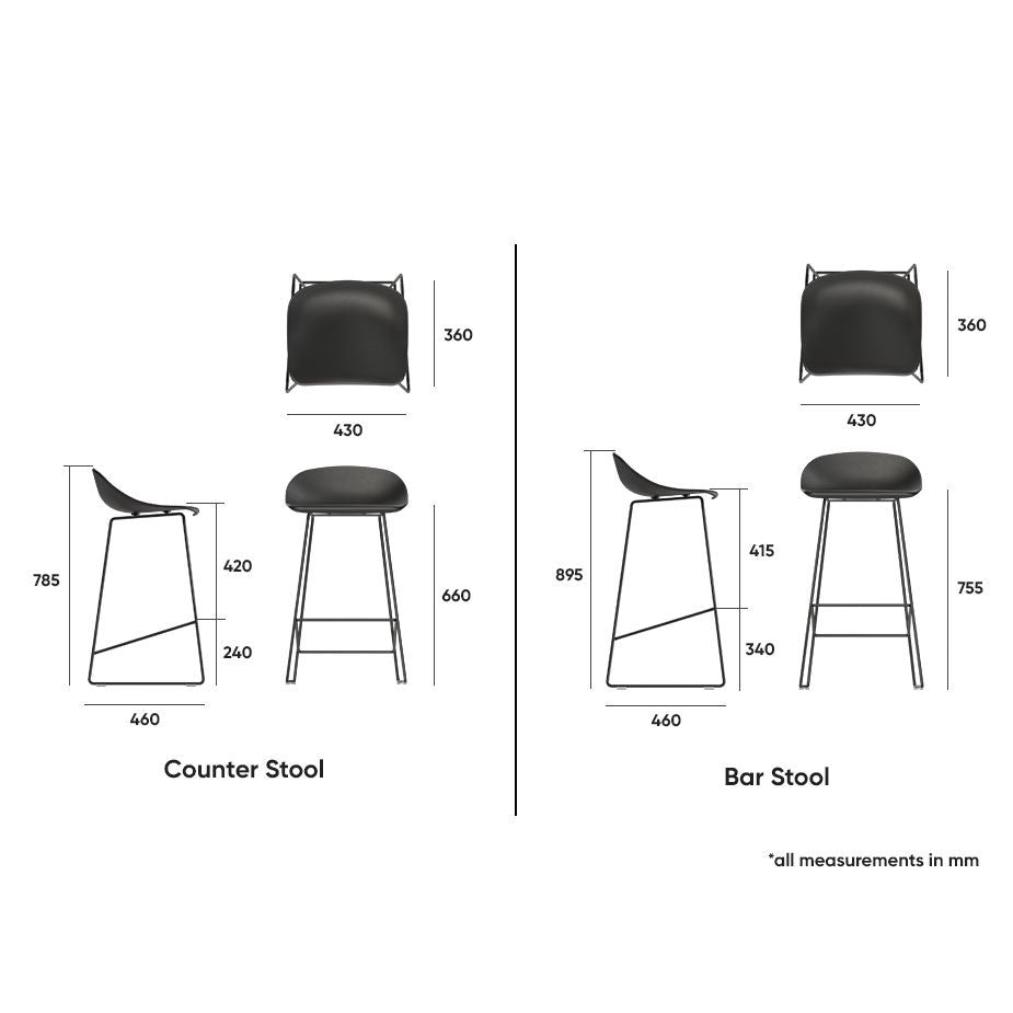 Backless Steel Black Seat High Stool (Available in 2 Sizes)