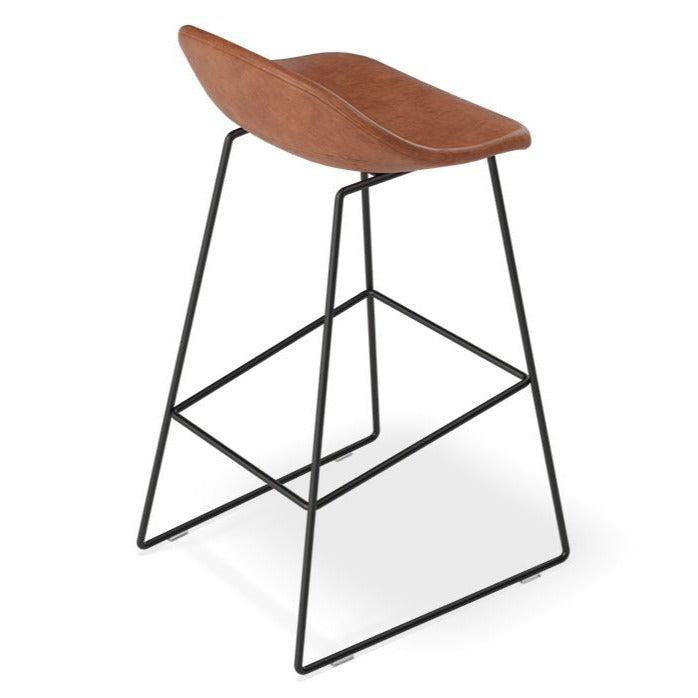 Backless Steel Brown Seat High Stool (Available in 2 Sizes)