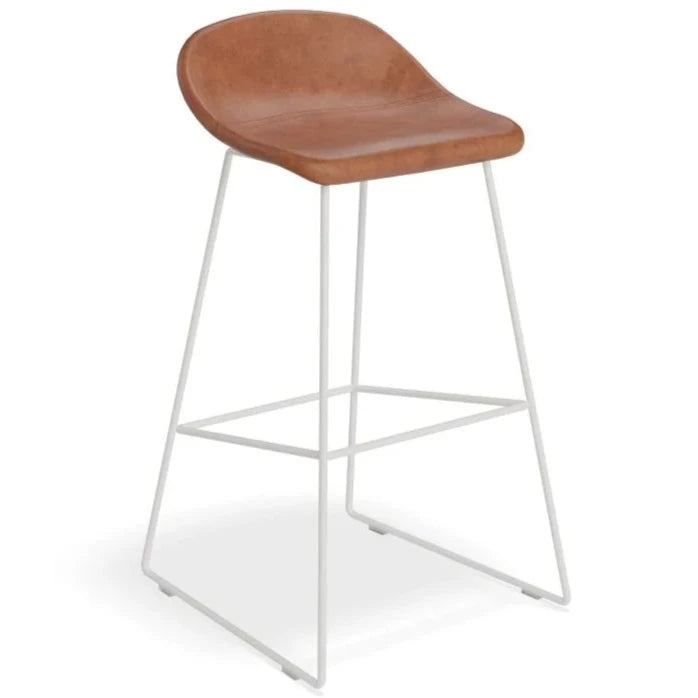 Backless White Steel Brown Seat High Stool (Available in 2 Sizes)