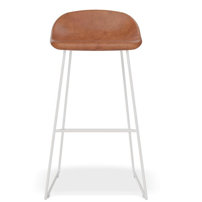 Backless White Steel Brown Seat High Stool (Available in 2 Sizes)