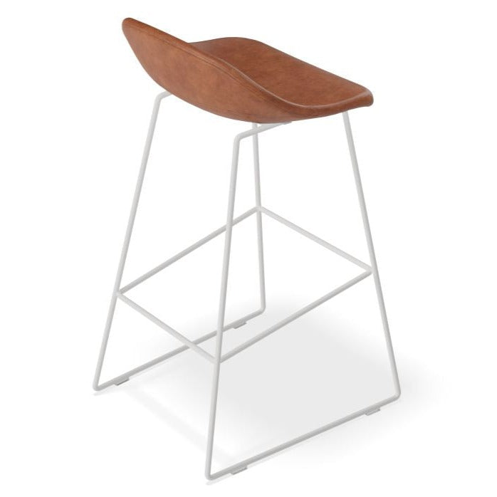 Backless White Steel Brown Seat High Stool (Available in 2 Sizes)