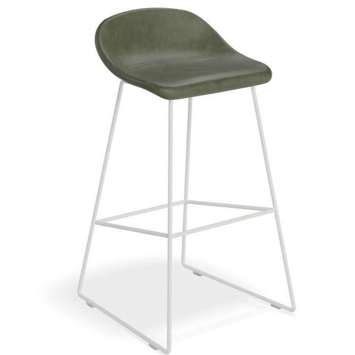 Backless White Steel Green Seat High Stool (Available in 2 Sizes)