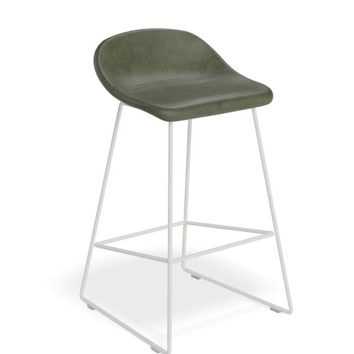 Backless White Steel Green Seat High Stool (Available in 2 Sizes)