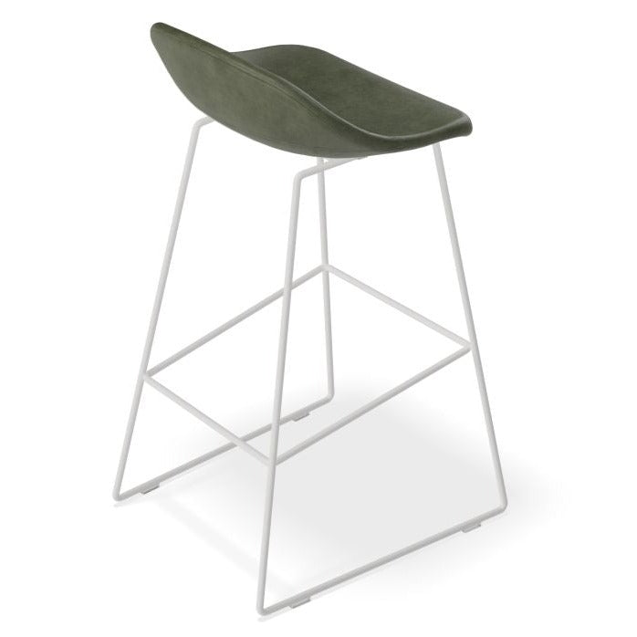 Backless White Steel Green Seat High Stool (Available in 2 Sizes)