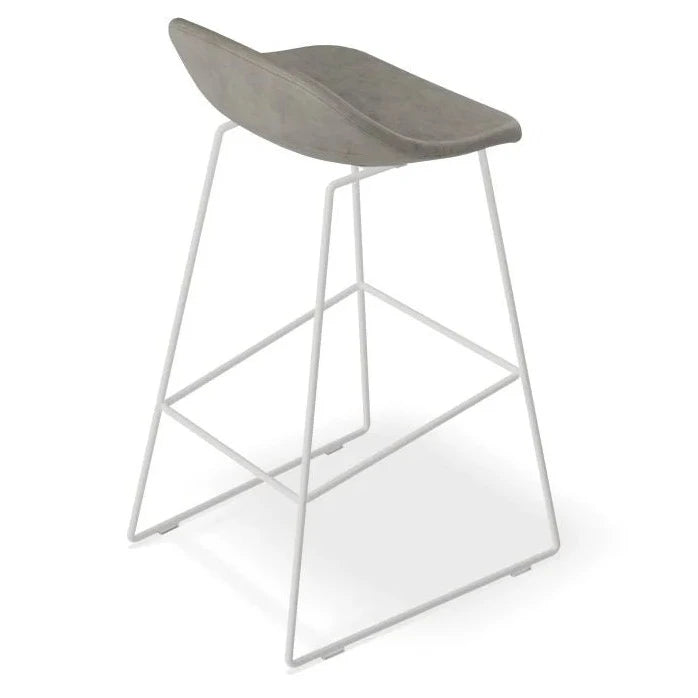 Backless White Steel Grey Seat High Stool (Available in 2 Sizes)