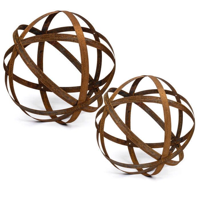 Striped Rusty Outdoor Metal Balls Set of 2