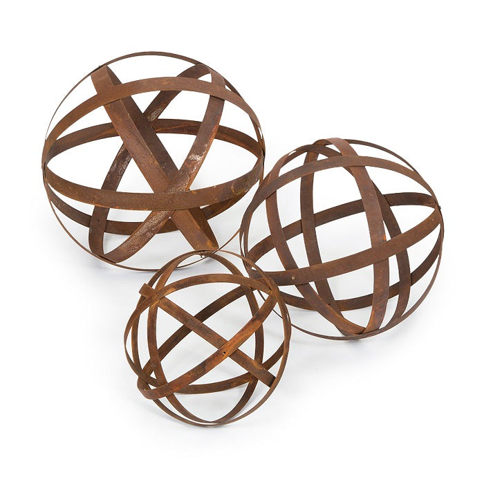 Striped Rusty Outdoor Metal Balls Set of 3